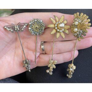 READ Vintage Miriam Haskell Stick Pin Lot See Details Repair Upcycle Damaged